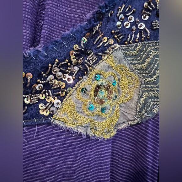 Y2K Free People purple sequin embellished v neck high-low size S tank top - Picture 3 of 6